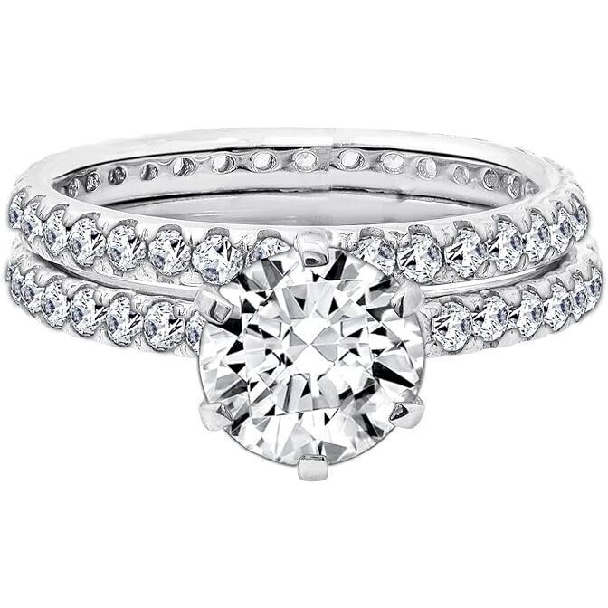 Platinum-Plated Sterling Silver Round Ring Set Made With Infinite Elements Cubic